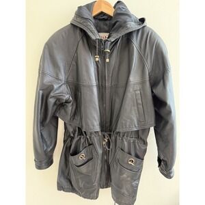 Vintage Leather Men's Parka Jacket 80's/90's Drawstring Waist Hooded Wilda NY Lg